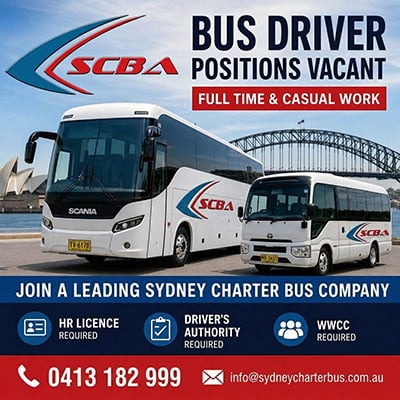 Sydney Charter Bus Driver Positions Vacant